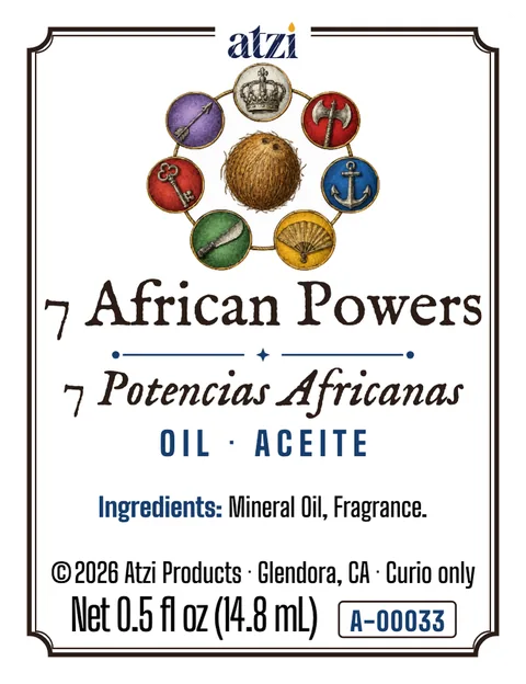 Front label of 7 African Powers spiritual oil