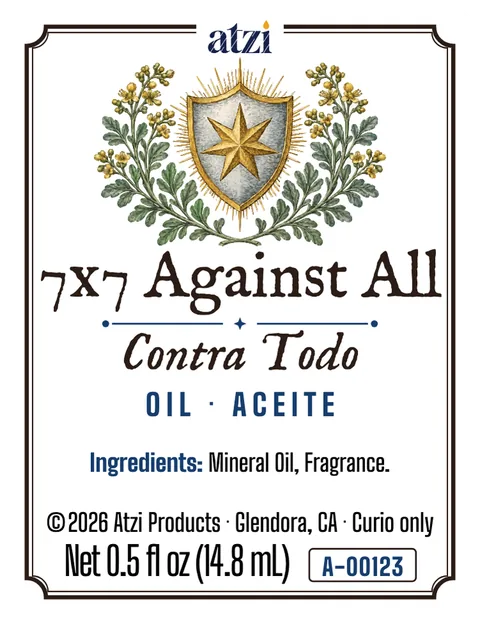 Front label of 7x7 Against All spiritual oil