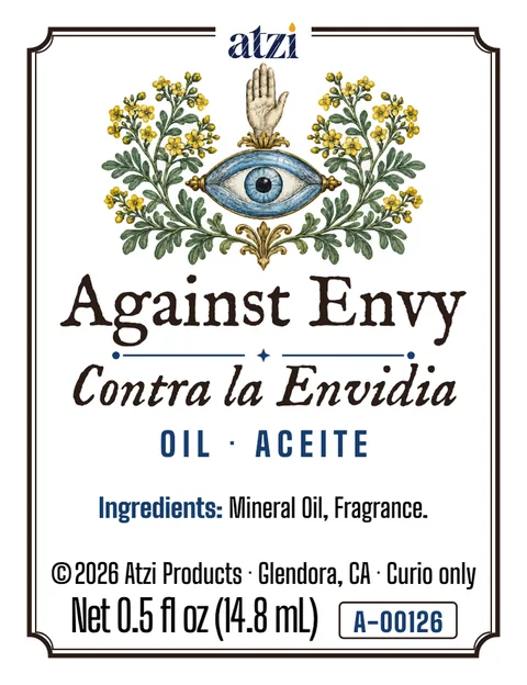 Etiqueta frontal del aceite espiritual Contra la Envidia
