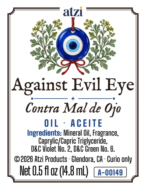 Front label of Against Evil Eye spiritual oil