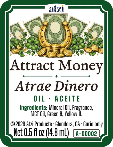 Front label of Attract Money spiritual oil