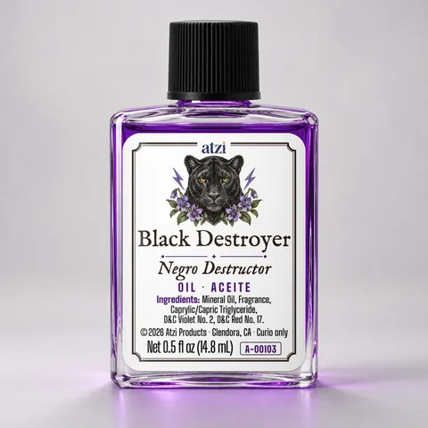 Aceite espiritual Negro Destructor, frasco de ½ onza líquida