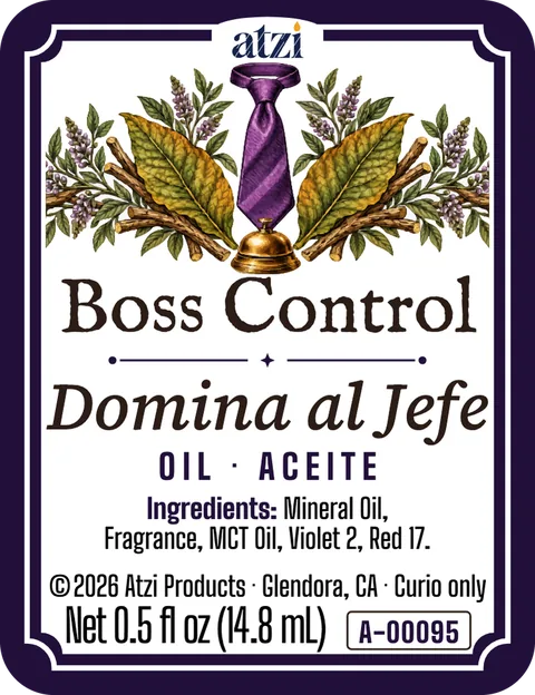 Front label of Boss Control spiritual oil
