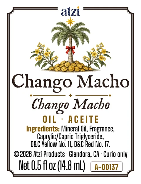 Etiqueta frontal del aceite espiritual Chango Macho