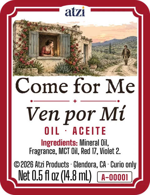 Front label of Come for Me spiritual oil