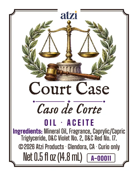 Front label of Court Case spiritual oil