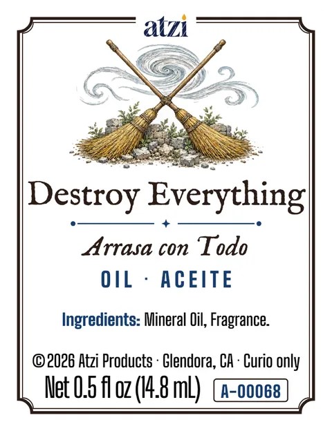 Front label of Destroy Everything spiritual oil