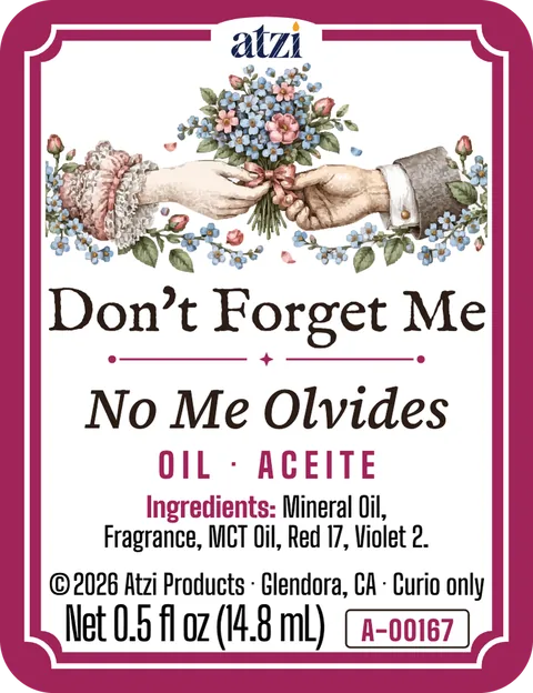 Front label of Don't Forget Me spiritual oil