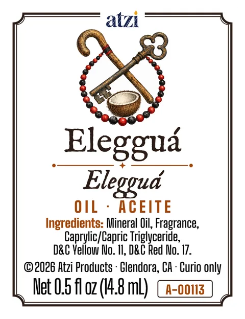 Front label of Elegguá spiritual oil