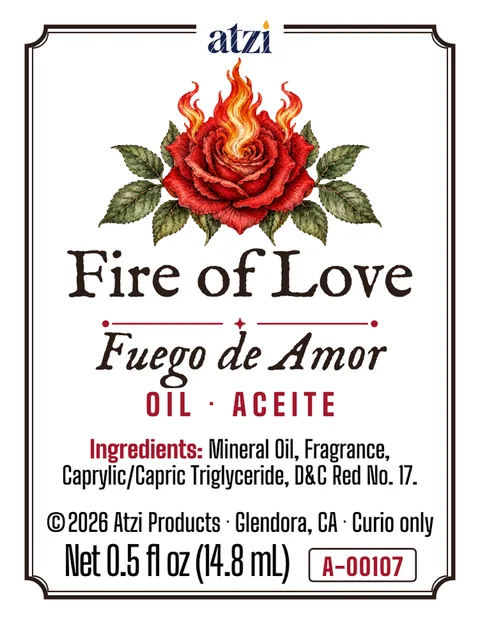 Front label of Fire of Love spiritual oil