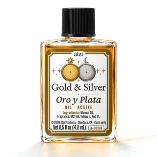 Aceite espiritual Oro y Plata, frasco de ½ onza líquida
