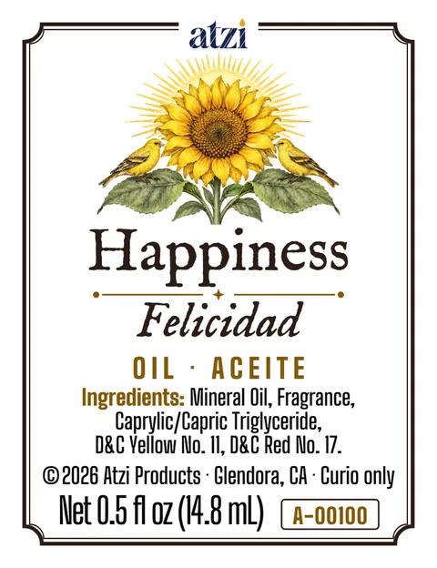 Etiqueta frontal del aceite espiritual Felicidad