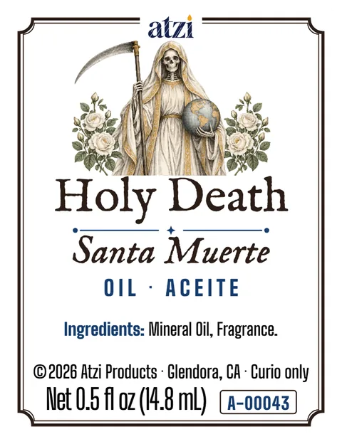 Front label of Holy Death spiritual oil