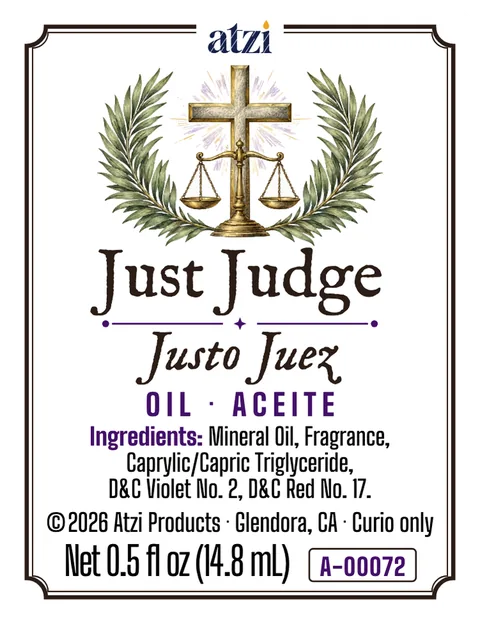 Front label of Just Judge spiritual oil