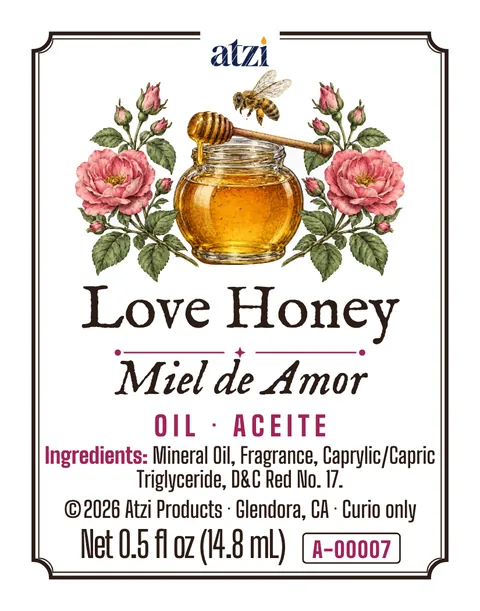 Etiqueta frontal del aceite espiritual Miel de Amor