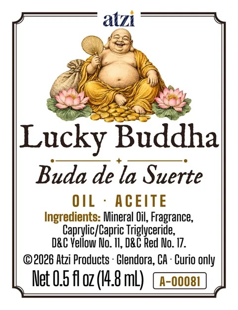 Front label of Lucky Buddha spiritual oil
