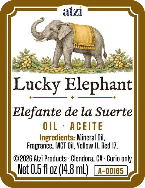 Front label of Lucky Elephant spiritual oil