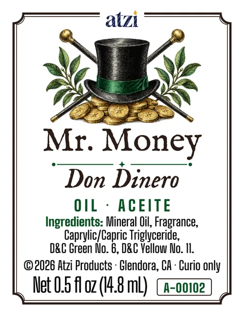 Etiqueta frontal del aceite espiritual Don Dinero