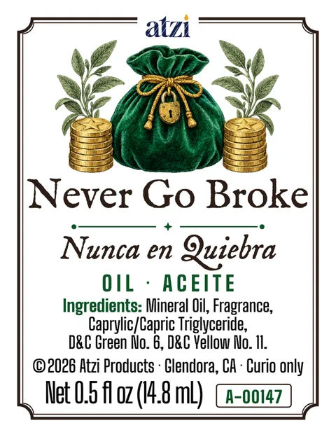 Etiqueta frontal del aceite espiritual Nunca en Quiebra