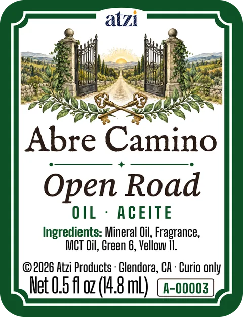 Front label of Open Road spiritual oil