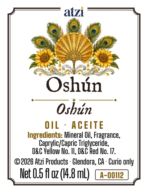Etiqueta frontal del aceite espiritual Oshún