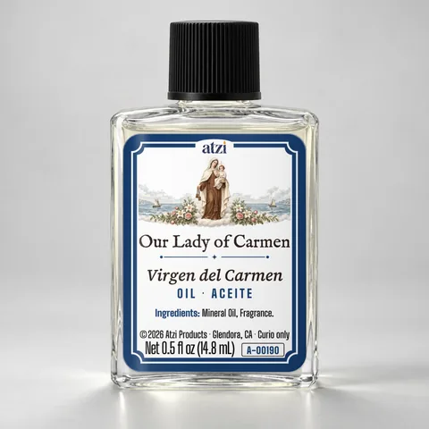 Aceite espiritual Virgen del Carmen, frasco de ½ onza líquida
