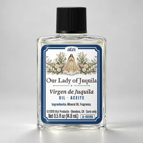 Aceite espiritual Virgen de Juquila, frasco de ½ onza líquida