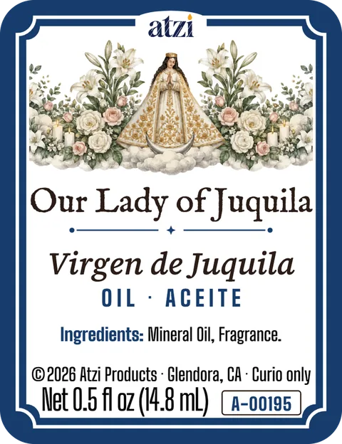 Etiqueta frontal del aceite espiritual Virgen de Juquila