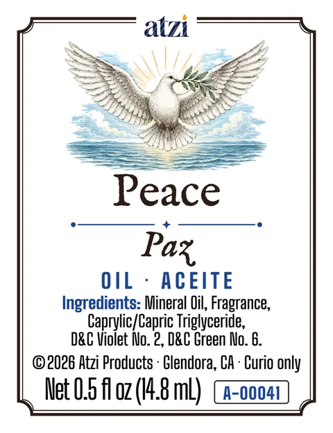 Etiqueta frontal del aceite espiritual Paz