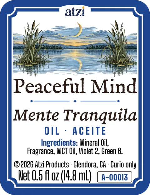 Front label of Peaceful Mind spiritual oil