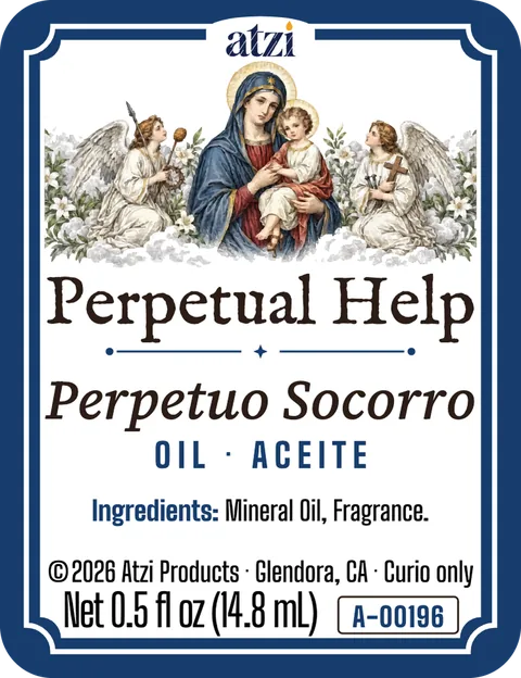 Front label of Perpetual Help spiritual oil