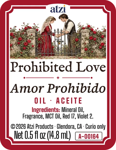 Front label of Prohibited Love spiritual oil