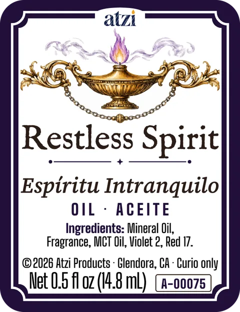 Front label of Restless Spirit spiritual oil