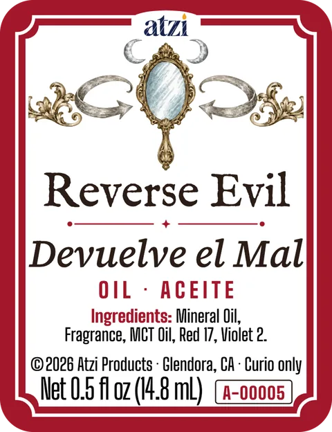 Front label of Reverse Evil spiritual oil