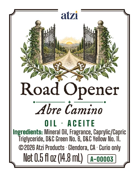 Front label of Road Opener spiritual oil