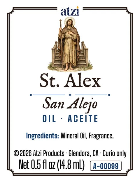 Front label of St. Alex spiritual oil