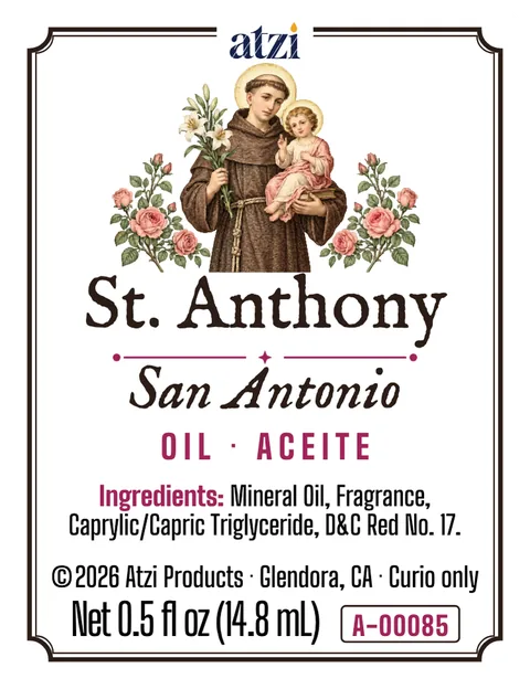 Front label of St. Anthony spiritual oil