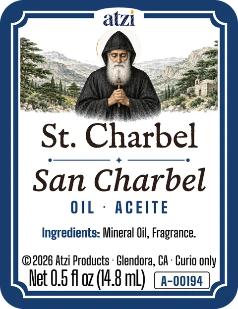 Front label of St. Charbel spiritual oil