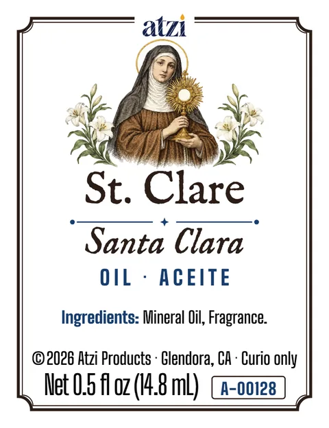 Etiqueta frontal del aceite espiritual Santa Clara