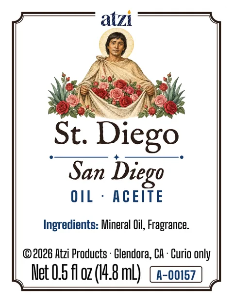 Front label of St. Diego spiritual oil