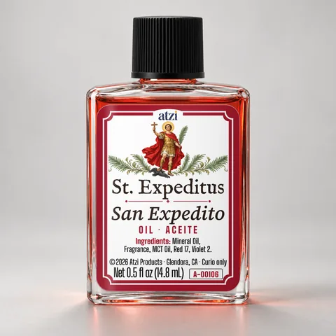 Aceite espiritual San Expedito, frasco de ½ onza líquida