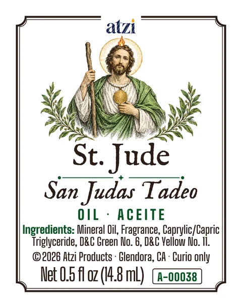 Etiqueta frontal del aceite espiritual San Judas Tadeo