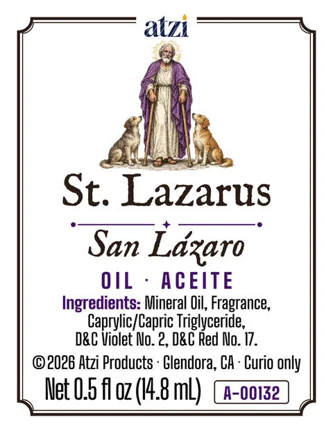 Front label of St. Lazarus spiritual oil