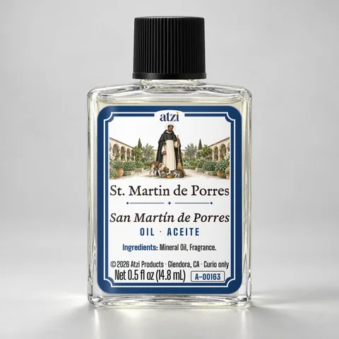 Aceite espiritual San Martín de Porres, frasco de ½ onza líquida