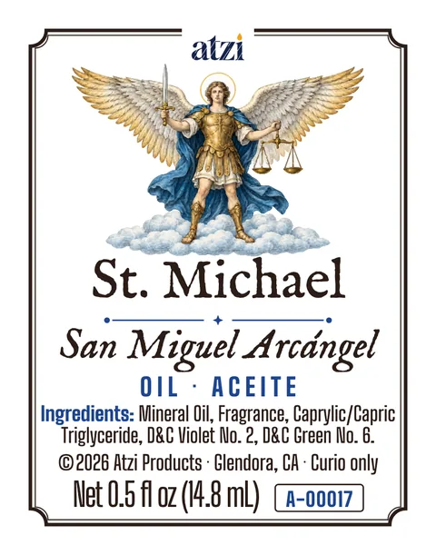 Front label of St. Michael spiritual oil