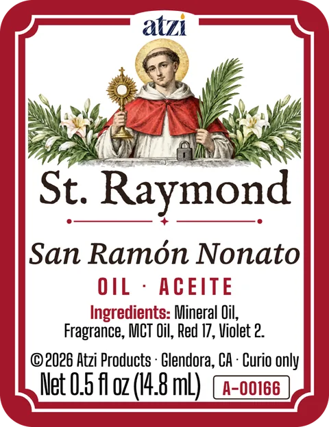 Front label of St. Raymond spiritual oil
