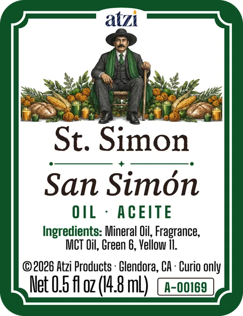 Front label of St. Simon spiritual oil