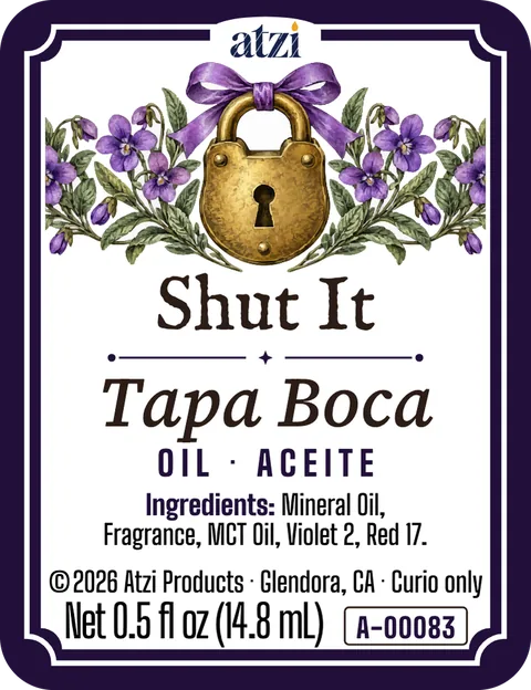 Front label of Shut It spiritual oil