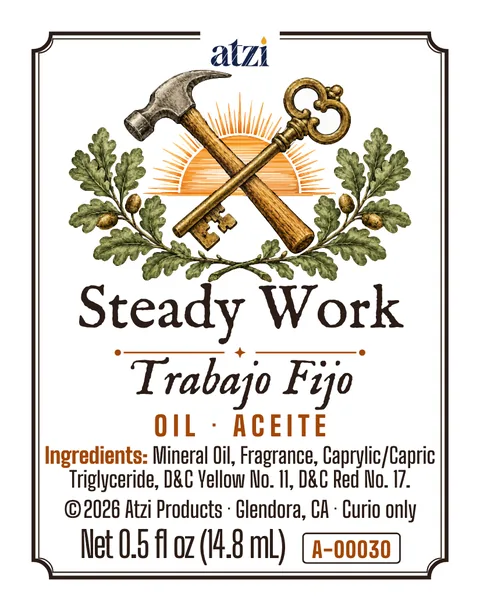 Front label of Steady Work spiritual oil