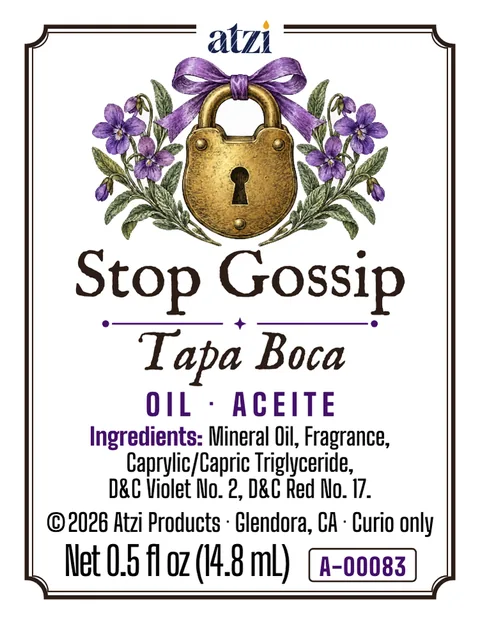 Front label of Stop Gossip spiritual oil